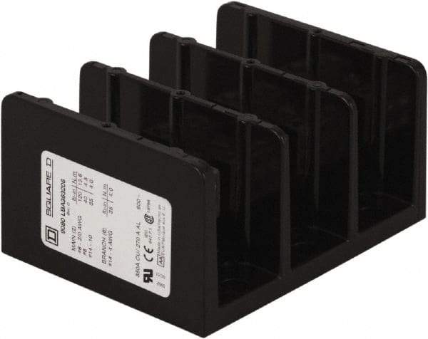 Square D - 3 Poles, 270 (Aluminium), 350 (Copper) Amp, Phenolic Power Distribution Block - 600 VAC, 2 Primary Connection - Eagle Tool & Supply