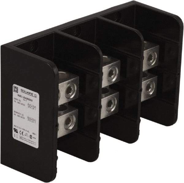 Square D - 3 Poles, 500 (Aluminium), 620 (Copper) Amp, Phenolic Power Distribution Block - 600 VAC, 2 Primary Connection - Eagle Tool & Supply
