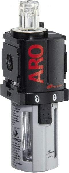 ARO/Ingersoll-Rand - 1/4" NPT, 150 Max psi Miniature Modular Lubricator - Polycarbonate Bowl, Aluminum Body, 51 CFM, 125°F Max Temp, 1.58" Long x 1.81" Wide x 5.04" High - Eagle Tool & Supply