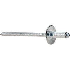 Value Collection - Size 43 Large Flange Dome Head Aluminum Open End Blind Rivet - Aluminum Mandrel, 0.126" to 0.187" Grip, 3/8" Head Diam, 0.129" to 0.133" Hole Diam, 0.337" Length Under Head, 1/8" Body Diam - Eagle Tool & Supply