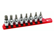 8 Piece - Hex Inch Socket Set - 1/8 - 3/8" On Rail - 3/8" Square Drive with 1/4" Replaceable Hex Bit - Eagle Tool & Supply