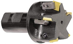 APT - 15° Lead Angle, 2" Max Cut Diam, 2" Min Cut Diam, 0.4063" Max Depth of Cut, Indexable Chamfer and Angle End Mill - 3 Inserts, SPC 42ZR, SPG 422, SPG 423, SPU 422, SPU 423 Insert Style, 3" OAL, Straight Shank - Eagle Tool & Supply