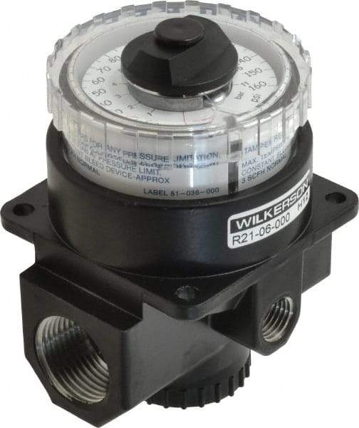 Wilkerson - 3/4 NPT Port, 220 CFM, Zinc Dial Air Regulator - 5 to 160 psi Range, 300 Max psi Supply Pressure, 1/4" Gauge Port Thread, 3.2" Wide x 4.19" High - Eagle Tool & Supply
