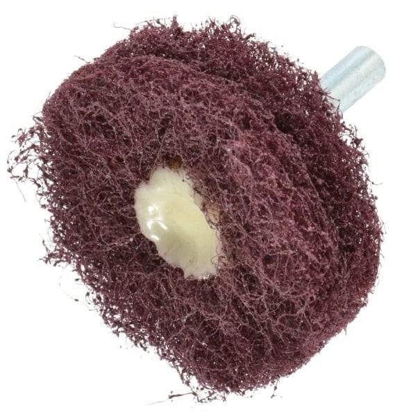 Merit Abrasives - 2" Diam, Medium Mounted Scrubber Buffing Wheel - 2 Ply, Medium Grade, 1/4" Shank Diam, 12,000 RPM - Eagle Tool & Supply