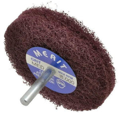 Merit Abrasives - 3" Diam, Medium Mounted Scrubber Buffing Wheel - 2 Ply, Medium Grade, 1/4" Shank Diam, 8,000 RPM - Eagle Tool & Supply