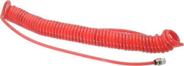 PRO-SOURCE - 0.16 ID, 1/4 Thread, 20' Long, Red Polyurethane Coiled & Self Storing Hose - 125 Max psi, Male Swivel x Male Swivel - Eagle Tool & Supply