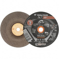 WALTER Surface Technologies - 24 Grit, 7" Wheel Diam, 1/4" Wheel Thickness, Type 27 Depressed Center Wheel - Aluminum Oxide, 8,600 Max RPM - Eagle Tool & Supply