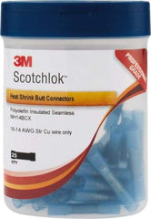 3M - 16 to 14 AWG Compatible, Heat Shrink & Nylon Fully Insulated, Crimp-On Butt Splice Terminal - 2 Wire Entries, Blue - Eagle Tool & Supply