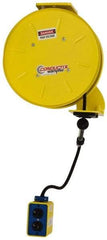 Conductix - 16 AWG, 25' Cable Length, Cord & Cable Reel with Outlet End - 3 Outlets, NEMA 5-15R, 10 Amps, 125 Volts, SOOW-A Cable, Yellow Reel, Spring Driven Reel - Eagle Tool & Supply