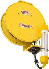 Conductix - 16 AWG, 35' Cable Length, Cord & Cable Reel with Fluorescent Hand Lamp End - 0 Outlets, 10 Amps, SOOW-A Cable, Yellow Reel, Spring Driven Reel - Eagle Tool & Supply
