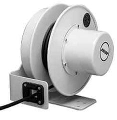 Conductix - 10 AWG, 20' Cable Length, Cord & Cable Reel with Bare End - 3 Outlets, NEMA 5-20R, 25 Amps, SEOW-A Cable, Yellow Reel, Spring Driven Reel - Eagle Tool & Supply