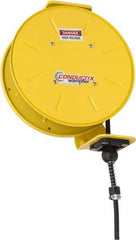 Conductix - 16 AWG, 30' Cable Length, Cord & Cable Reel with Bare End - 4 Outlets, NEMA 5-15R, 8 Amps, SEOW-A Cable, Yellow Reel, Spring Driven Reel - Eagle Tool & Supply