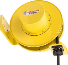 Conductix - 10 AWG, 30' Cable Length, Cord & Cable Reel with Bare End - 4 Outlets, NEMA 5-20R, 20 Amps, SEOW-A Cable, Yellow Reel, Spring Driven Reel - Eagle Tool & Supply