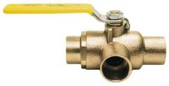 Apollo - 1" Pipe, Standard Port, Bronze Standard Ball Valve - Three Way, Soldered x Soldered Ends, Lever Handle, 400 WOG - Eagle Tool & Supply