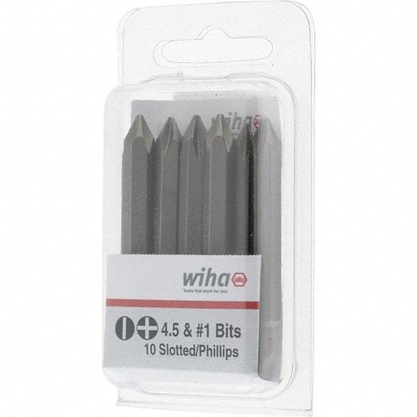 Wiha - 1/4" Drive, #1 Reversible Phillips/Slotted Screwdriver Bit - 2-3/8" OAL - Eagle Tool & Supply