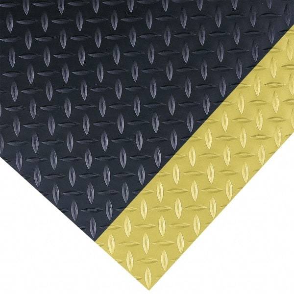 Wearwell - 75 Ft. Long x 3 Ft. Wide x 1/4 Inch Thick, Vinyl, Diamond Plate Surface Switchboard Matting - 30,000 V Max Dielectric Strength, 17,000 V Max Recommended Use, Black with Yellow Borders - Eagle Tool & Supply