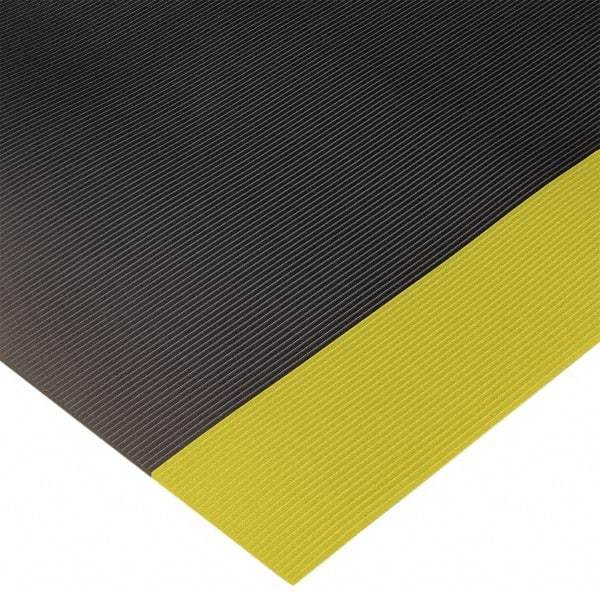 Wearwell - 75 Ft. Long x 3 Ft. Wide x 1/4 Inch Thick, Vinyl, Ribbed Surface Switchboard Matting - 30,000 V Max Dielectric Strength, 17,000 V Max Recommended Use, Black with Yellow Borders - Eagle Tool & Supply