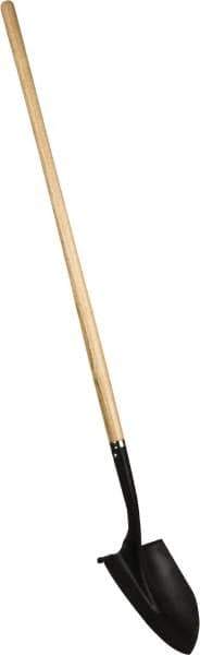 PRO-SOURCE - 11" High x 9-1/2" Wide Round Steel Shovel - 48" Long Wood Straight Handle, Front Turned - Eagle Tool & Supply