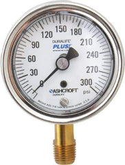 Ashcroft - 2-1/2" Dial, 1/4 Thread, 0-300 Scale Range, Pressure Gauge - Lower Connection Mount, Accurate to 1% of Scale - Eagle Tool & Supply