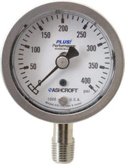 Ashcroft - 2-1/2" Dial, 1/4 Thread, 0-400 Scale Range, Pressure Gauge - Lower Connection Mount, Accurate to 3-2-3% of Scale - Eagle Tool & Supply
