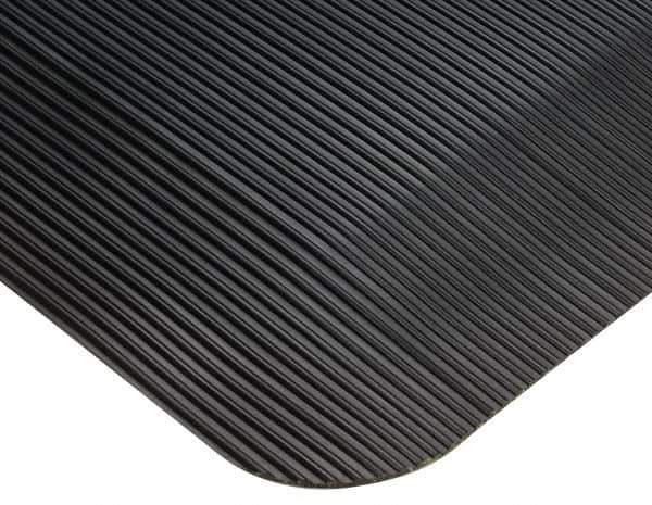 Wearwell - 75' Long x 4' Wide, Dry Environment, Anti-Fatigue Runner - Black, Vinyl with Vinyl Sponge Base, Beveled on 4 Sides - Eagle Tool & Supply