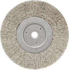 Weiler - 6" OD, 5/8" Arbor Hole, Crimped Stainless Steel Wheel Brush - 1/2" Face Width, 1-7/16" Trim Length, 0.0118" Filament Diam, 6,000 RPM - Eagle Tool & Supply