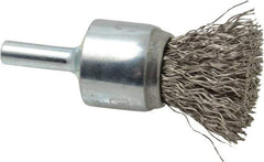 Weiler - 3/4" Brush Diam, Crimped, End Brush - 1/4" Diam Steel Shank, 22,000 Max RPM - Eagle Tool & Supply