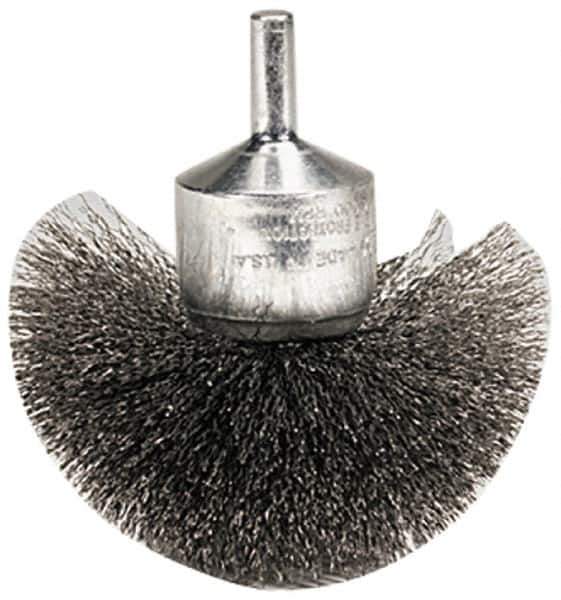 Weiler - 2-3/4" Brush Diam, Crimped, Flared End Brush - 1/4" Diam Shank, 16,000 Max RPM - Eagle Tool & Supply