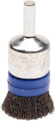 Weiler - 3/4" Brush Diam, Crimped, End Brush - 1/4" Diam Steel Shank, 20,000 Max RPM - Eagle Tool & Supply