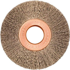 Weiler - 2" OD, 1/2" Arbor Hole, Crimped Stainless Steel Wheel Brush - 3/8" Face Width, 1/2" Trim Length, 0.005" Filament Diam, 20,000 RPM - Eagle Tool & Supply