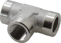 Made in USA - 3/8" Grade 316 Stainless Steel Pipe Tee - FNPTF x FNPTF x FNPTF End Connections - Eagle Tool & Supply