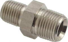 Made in USA - 3/8 x 1/4" Grade 316 Stainless Steel Pipe Hex Nipple - MNPTF x MNPTF End Connections - Eagle Tool & Supply