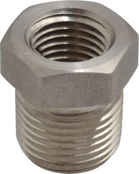 Made in USA - 3/8 x 1/4" Grade 316 Stainless Steel Pipe Hex Bushing - MNPTF x FNPTF End Connections - Eagle Tool & Supply