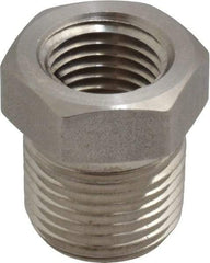 Made in USA - 3/8 x 1/4" Grade 316 Stainless Steel Pipe Hex Bushing - MNPTF x FNPTF End Connections - Eagle Tool & Supply