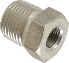 Made in USA - 3/8 x 1/8" Grade 316 Stainless Steel Pipe Hex Bushing - MNPTF x FNPTF End Connections - Eagle Tool & Supply