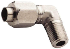 Made in USA - 3/8" Tube OD, 37° Stainless Steel Flared Tube Male Elbow - 1/4-18 NPTF, Flare x MNPTF Ends - Eagle Tool & Supply
