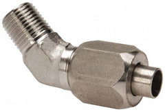 Made in USA - 3/8" Tube OD, 37° Stainless Steel Flared Tube Male 45° Elbow - 1/4-18 NPTF, Flare x MNPTF Ends - Eagle Tool & Supply