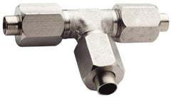 Made in USA - 3/4" Tube OD, 37° Stainless Steel Flared Tube Union Tee - 1-1/16-12 UNF, Flare x Flare x Flare Ends - Eagle Tool & Supply