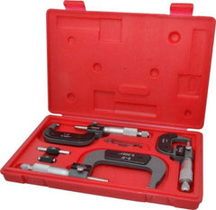 Value Collection - 0 to 3" Range, 3 Piece Mechanical Outside Micrometer Set - 0.0001" Graduation, 0.000160, 0.000200 Accuracy, Ratchet Stop Thimble - Eagle Tool & Supply