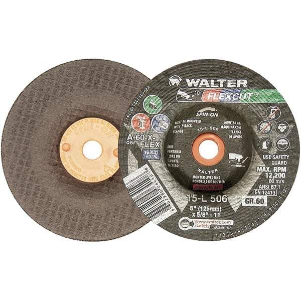 WALTER Surface Technologies - 5" Diam x 5/8" Hole, 60 Grit Surface Grinding Wheel - Aluminum Oxide, Medium Grade, 12,200 Max RPM - Eagle Tool & Supply