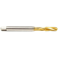 Emuge - M2.5x0.45 Metric 2 Flute 6H Bottoming Spiral Flute Tap - Cobalt, TiN Finish, 50mm OAL, Right Hand Flute, Right Hand Thread, Series Rekord D - Eagle Tool & Supply