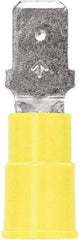 3M - 12 to 10 AWG, Vinyl, Partially Insulated, Male Wire Disconnect - 1/4 Inch Wide Tab, Yellow, RoHS 2011/65/EU Compliant - Eagle Tool & Supply