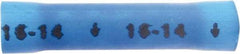 3M - 16 to 14 AWG Compatible, Vinyl Fully Insulated, Crimp-On Butt Splice Terminal - 2 Wire Entries, 1.08" OAL, Blue - Eagle Tool & Supply