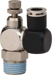 Value Collection - 3/8" Male NPT x 5/16" Tube OD Flow Control Offset Inline Valve - 0 to 113.76 psi & Techno Polymer, Brass, Steel Material - Eagle Tool & Supply