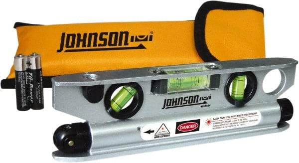 Johnson Level & Tool - 1 Beam 100' Max Range Torpedo Laser Level - Red Beam, 1/8" at 50' Accuracy, 7-1/2" Long x 2" Wide x 3/4" High, Battery Included - Eagle Tool & Supply