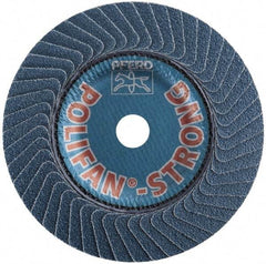 PFERD - 36 Grit, 4-1/2" Disc Diam, 7/8" Center Hole, Type 29 Zirconia Alumina Flap Disc - 13,300 Max RPM, Fiberglass Backing, Arbor Attaching System, Coated - Eagle Tool & Supply