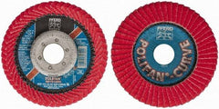 PFERD - 60 Grit, 4-1/2" Disc Diam, 7/8" Center Hole, Type 27 Ceramic Flap Disc - 13,300 Max RPM, Fiberglass Backing, Arbor Attaching System, Coated - Eagle Tool & Supply