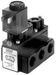 ARO/Ingersoll-Rand - 1/8" Inlet x 1/8" Outlet, Solenoid Actuator, Solenoid Return, 2 Position, Body Ported Solenoid Air Valve - 24 VDC Input, 32 CFM, 0.9 CV, 4 Way, 150 psi, 3-1/2" Long x 1-15/16" Wide x 3-1/4" High, 0 to 180°F - Eagle Tool & Supply