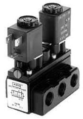 ARO/Ingersoll-Rand - 1/8" Inlet x 1/8" Outlet, Solenoid Actuator, Solenoid Return, 3 Position, Body Ported Solenoid Air Valve - 120 VAC Input, 32 CFM, 0.9 CV, 4 Way, 150 psi, 3-31/32" Long x 1-15/16" Wide x 3-1/4" High, 0 to 180°F - Eagle Tool & Supply