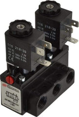 ARO/Ingersoll-Rand - 1/4" Inlet x 1/4" Outlet, Solenoid Actuator, Solenoid Return, 2 Position, Body Ported Solenoid Air Valve - 24 VDC Input, 54 CFM, 1.5 CV, 4 Way, 150 psi, 3-31/32" Long x 1-15/16" Wide x 3-1/4" High, 0 to 180°F - Eagle Tool & Supply